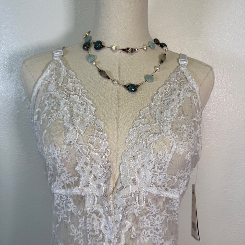 Womens White Lace Bust Sheer Long NightGown With Slit Bridal Romantic Lingerie - Picture 13 of 15